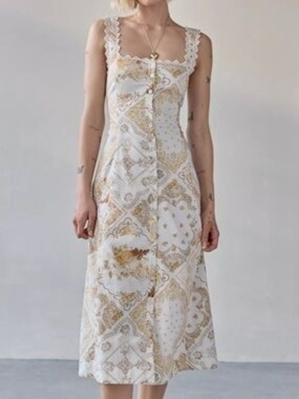 Altar'd State White Paisley Lace-Trim Midi Dress
